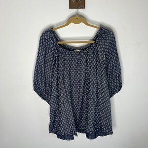 UNIVERSAL THREAD Navy and White Cotton Patterned Boho Style Top Size 1X
